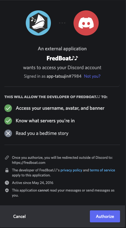 FredBoat Authorize two